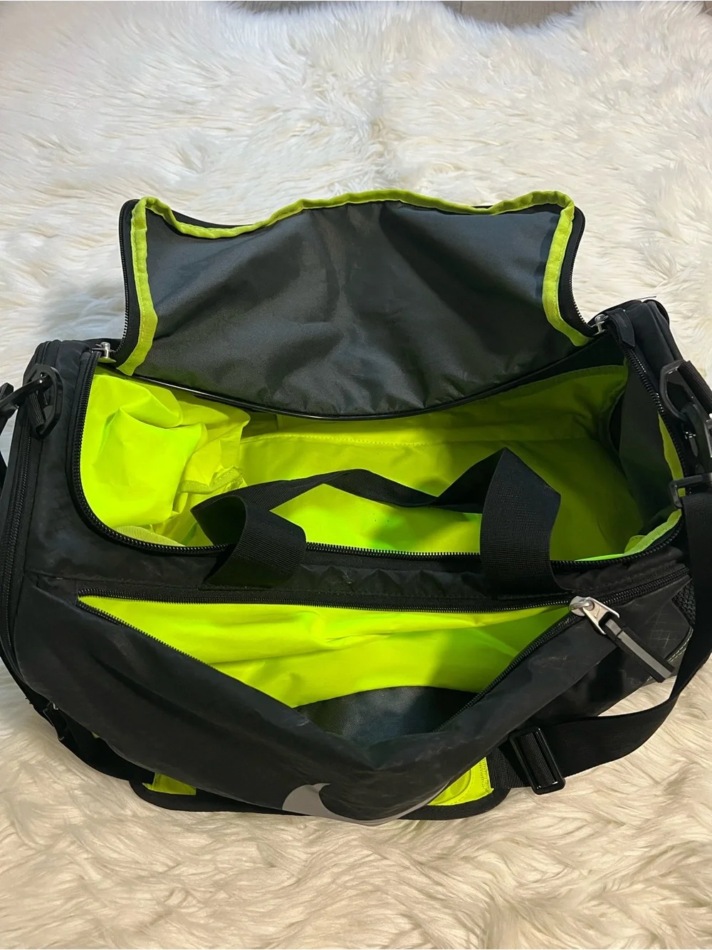 Nike Black Duffle Bag with Neon Green Trim